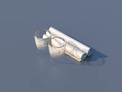 Two Textured Drinking Glasses And Paper Towel Roll For Household Daily Use 3d model