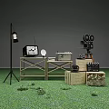 Vintage Movie Theme Decorative Ornament Set with Projector Film Reels Clapperboard and Wooden Crate