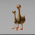 Cute Orange Mother Duck With Small Duckling On Smooth Dark Background