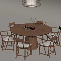 New Chinese Dining Table and Chair Combination Chandelier 3d model