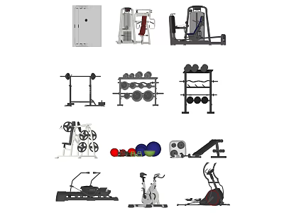 Variety Of Sports Equipment With Treadmill Dumbbells Barbell Rack Exercise Bike And Weight Bench 3d model