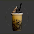 Refreshing Bubble Tea With Tapioca Pearls And Orange Cream Swirl Topped With Black Straw