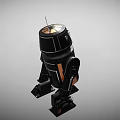 Black Character Robot With Antenna White Eyes And Orange Mechanical Legs