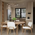 Modern Living and Dining Room Interior With Open Layout Sofa Coffee Table Dining Table And Chandelier