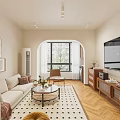 Modern Living Dining Room Interior Design With Sofa Coffee Table Rug TV And Wooden Floor