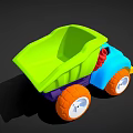 Colorful Children's Toy Dump Truck With Blue Body Green Bed And Orange Wheels