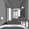 Elegant Bathroom Interior Design With White Marble Walls Double Vanity Chandelier and Bathtub