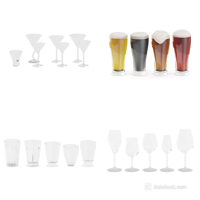 Various Wine Bottles And Drinking Glasses Including Cocktail Beer And Goblet Styles 3d model 