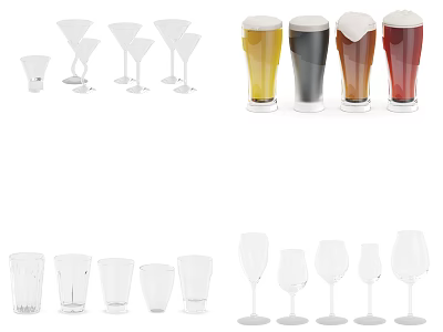 Various Wine Bottles And Drinking Glasses Including Cocktail Beer And Goblet Styles 3d model