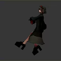 Anime Style Female Character in Black Robe with Red Accents and Twin Tails Standing Pose