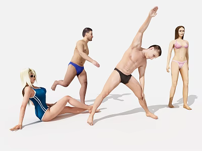 Group of Men and Women in Swimwear Poses for Fashion 3d model
