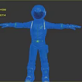 Astronaut in Blue Green Suit With Open Arms Helmet and Backpack