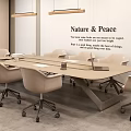 Modern Office Meeting Space Conference Table With Beige Chairs Laptop And Nature Peace Theme