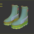 Turquoise Ankle Boots With Yellow Platform Sole And Black Trim Design
