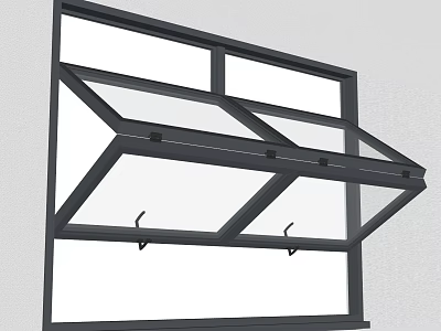 Modern Black Frame Casement Window With Hooks And Functional Structure Design 3d model