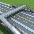 Modern Highway Bridge With Traffic Lanes Street Lamps And Green Grass Under Blue Sky