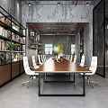 Industrial Style Office Interior Design With Metal Grid Partitions Bookshelves And White Chairs