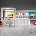 Modern Exhibition Booth Design Featuring Red Eye Doll Display Cabinets And Screen Chair