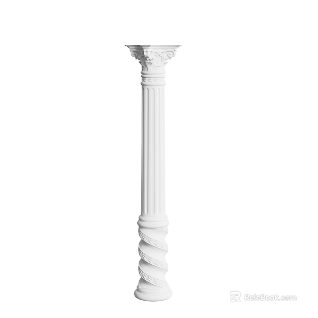White Classical Roman Column With Twisted Spiral Design And Ornate Capital 3d model 