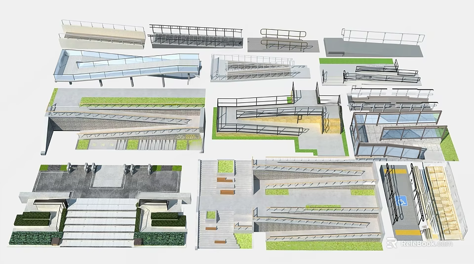 Various Fence Designs With Metal Railings And Landscaping Elements For Outdoor Spaces 3d model 