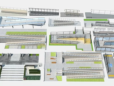 Various Fence Designs With Metal Railings And Landscaping Elements For Outdoor Spaces 3d model