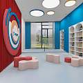 Dance Fitness Studio Interior With Blue Curtains Round Ceiling Lights White Floor And Ballet Barres