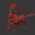 Blue Deer With Blue Antlers Yellow Decorations Neck Ring Feather Like Tail And Yellow Scroll