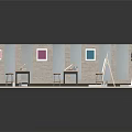 Art Studio Interior With Drawing Tables Easels Stools And Colorful Wall Art