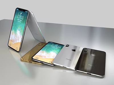 Foldable Smartphones in Silver Gold Black with Screen Displaying Time and Wallpaper 3d model