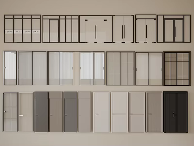 Various Hinged Door Designs With Glass Panels And Wooden Frames For Interior Use 3d model