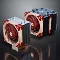 Modern Design Dual Air Conditioner Fan with Red Frame and Heat Sink for Home Cooling