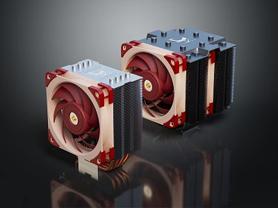 Modern Design Dual Air Conditioner Fan with Red Frame and Heat Sink for Home Cooling 3d model