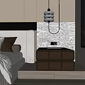 Modern Wooden Nightstand With Drawers And Pendant Light In Textured Wall Bedroom