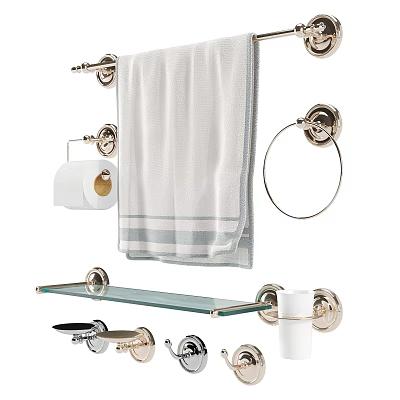 Stylish Bathroom Accessories With Towel Rack Glass Shelf Toilet Paper Holder And Hooks 3d model