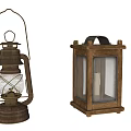 Vintage Metal Kerosene Style And Wooden Square Glass Candle Lanterns