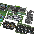 Parking Lot Layout With Lane Lines Arrows Green Area And Parked Cars