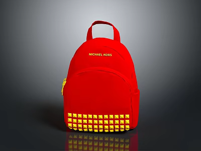 Stylish Red Backpack with MINI KIDS Text and Yellow Square Pattern for Kids 3d model