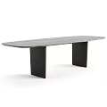Modern Dining Table Set With Gray Tabletop Black Legs And Beige Chairs 3d model