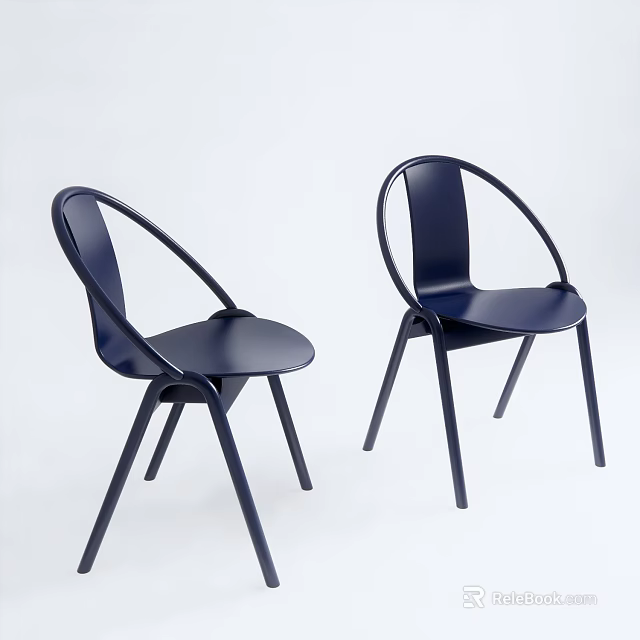 Two Navy Blue Modern Leisure Chairs With Curved Armrests And Slim Legs Design 3d model 