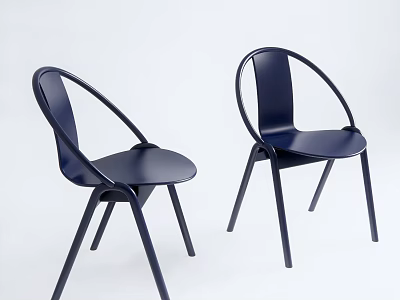 Two Navy Blue Modern Leisure Chairs With Curved Armrests And Slim Legs Design 3d model