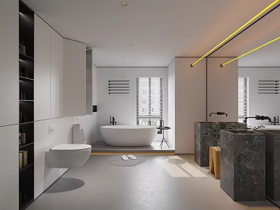 Modern Bathroom Interior Design With Bathtub Marble Sink And Storage Cabinets 3d model