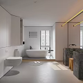 Modern Bathroom Interior Design With Bathtub Marble Sink And Storage Cabinets
