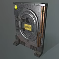 Industrial Metal Safe Design Featuring Circular Door Yellow Caution Label And Secure Handles