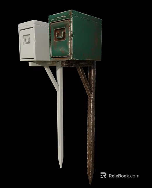 Old Public Facility Structure With Green And White Metal Box On Stand 3d model 