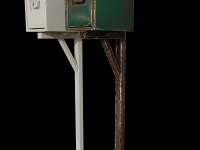 Old Public Facility Structure With Green And White Metal Box On Stand 3d model