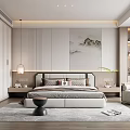 Modern Bedroom Interior Design With Bed Wardrobe And Decorative Wall Art 3d model