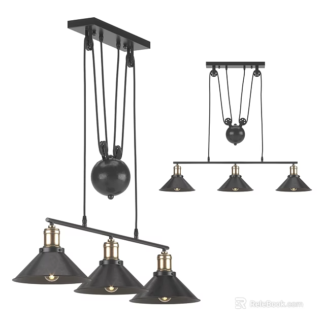Industrial Style Black Metal Chandeliers With Spherical Design And Multiple Light Heads 3d model 