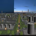 Modern Industrial Refinery Complex With Night Lights Tall Towers And Pipes