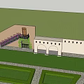Well Designed Garden Landscape With Trimmed Trees Flower Beds Stone Pathways And Greenhouse
