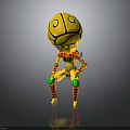 Unique Yellow Cartoon Robot With Spiral Head Green Joints And Striped Legs